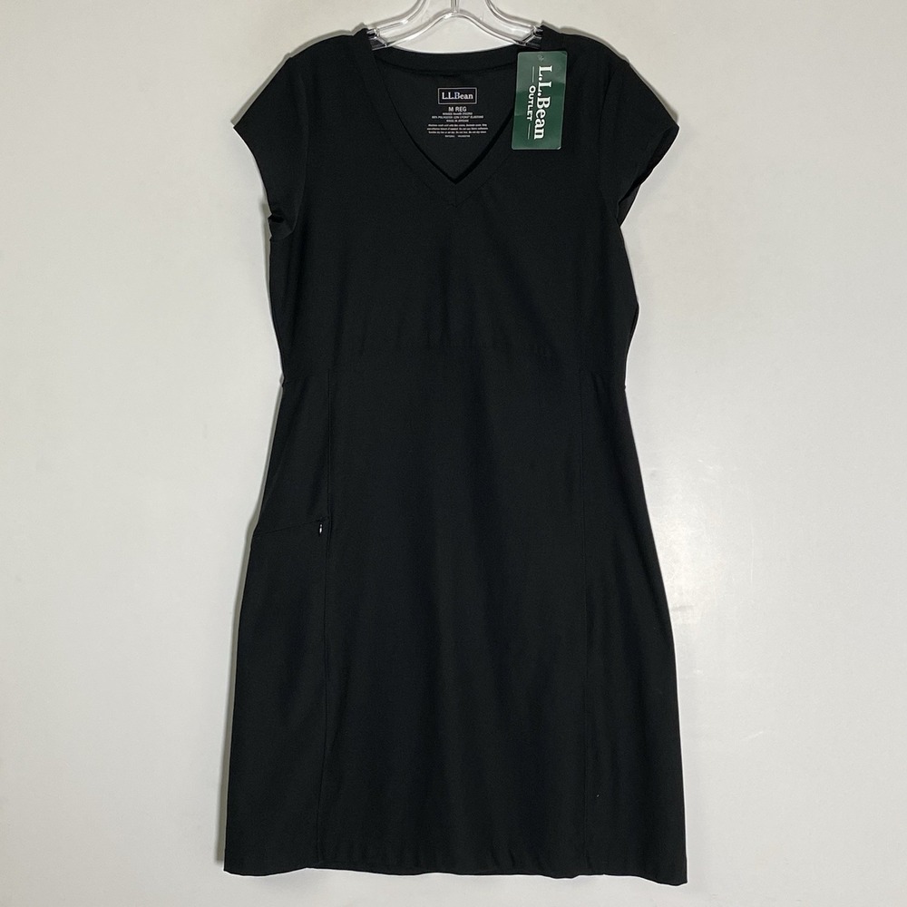 L L Bean Dress Womens Medium Black Fitness Zip Pocket Travel Comfort Sports M